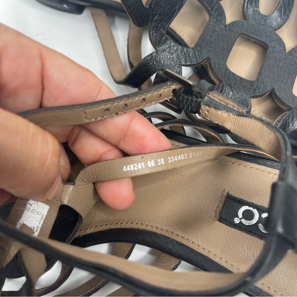 Ecco Gladiator Sandals Size 38 Black Leather Strappy Shoes Flats Comfort Shoe - Picture 10 of 16